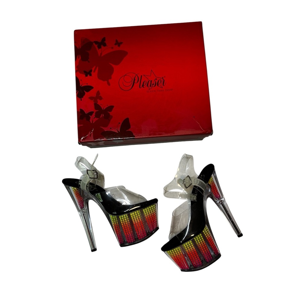 Pleaser Rainbow Platform Heels Clear Stiletto Exotic Dance Shoes Size 6